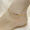 Oro Laminado Basic Anklet, Gold Filled Style Elephant and Herringbone Design, Polished, Golden Finish, 03.02.0096.10