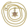 Oro Laminado Pendant Necklace, Gold Filled Style Turtle Design, with Garnet Micro Pave, Polished, Golden Finish, 04.156.0298.20