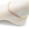 Oro Laminado Fancy Anklet, Gold Filled Style Paperclip and Baguette Design, with Pink Cubic Zirconia, Polished, Golden Finish, 03.130.0011.3.10