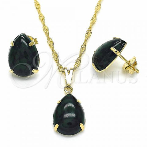 Oro Laminado Earring and Pendant Adult Set, Gold Filled Style Teardrop Design, with Emerald Cubic Zirconia, Polished, Golden Finish, 10.09.0039.1.18
