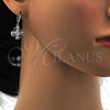 Rhodium Plated Dangle Earring, Flower and Teardrop Design, with White Cubic Zirconia, Polished, Rhodium Finish, 02.217.0054.2