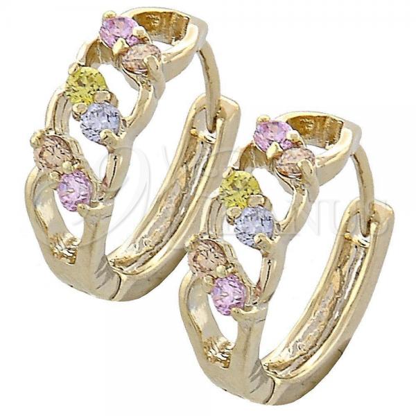 Oro Laminado Huggie Hoop, Gold Filled Style with Multicolor Cubic Zirconia, Polished, Golden Finish, 02.65.2284