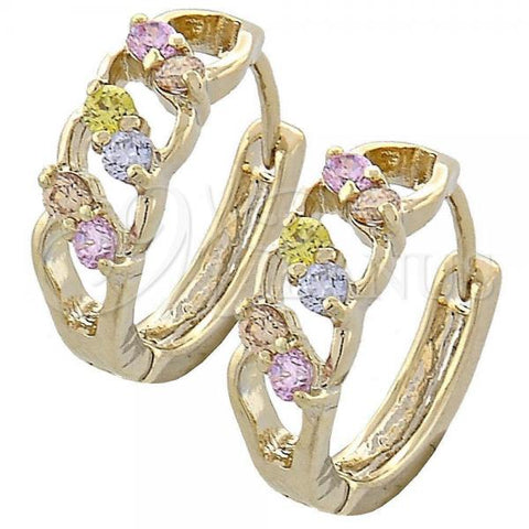Oro Laminado Huggie Hoop, Gold Filled Style with Multicolor Cubic Zirconia, Polished, Golden Finish, 02.65.2284