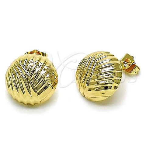 Oro Laminado Stud Earring, Gold Filled Style Diamond Cutting Finish, Golden Finish, 02.195.0349