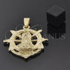 Oro Laminado Religious Pendant, Gold Filled Style Guadalupe and Anchor Design, Diamond Cutting Finish, Golden Finish, 5.187.017