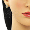 Oro Laminado Stud Earring, Gold Filled Style Love Knot Design, with White Micro Pave, Polished, Golden Finish, 02.156.0639