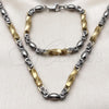 Stainless Steel Necklace and Bracelet, and Ball Polished, Two Tone, 06.363.0060.1