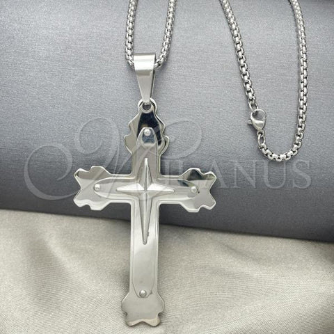 Stainless Steel Pendant Necklace, Cross Design, Polished, Steel Finish, 04.116.0044.30