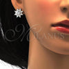 Sterling Silver Earring and Pendant Adult Set, Flower Design, with White Cubic Zirconia, Polished, Rhodium Finish, 10.286.0006