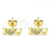 Oro Laminado Stud Earring, Gold Filled Style Heart Design, with White Micro Pave, Polished, Golden Finish, 02.342.0133