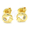 Oro Laminado Stud Earring, Gold Filled Style Heart and Butterfly Design, with White Micro Pave, Polished, Golden Finish, 02.156.0322