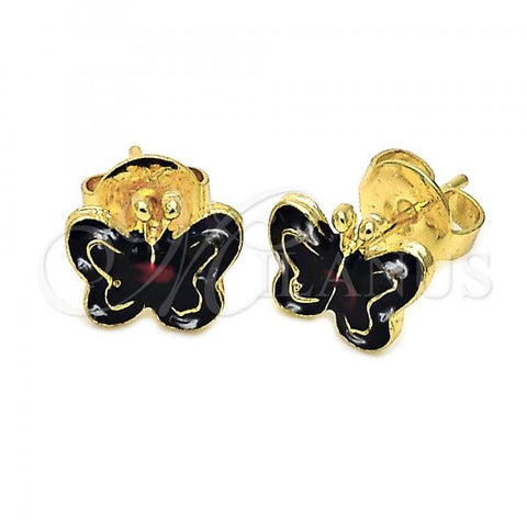 Oro Laminado Stud Earring, Gold Filled Style Butterfly Design, Black Enamel Finish, Golden Finish, 5.126.096 *PROMO*