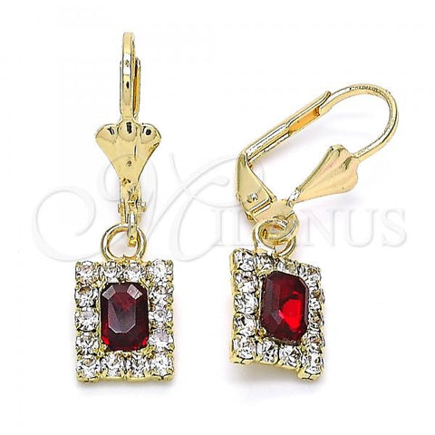 Oro Laminado Dangle Earring, Gold Filled Style with Garnet and White Crystal, Polished, Golden Finish, 02.122.0117