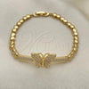 Oro Laminado Fancy Bracelet, Gold Filled Style Butterfly Design, with White Micro Pave, Polished, Golden Finish, 03.283.0071.07