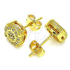 Oro Laminado Stud Earring, Gold Filled Style with White Micro Pave, Polished, Golden Finish, 02.342.0045