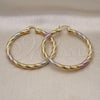 Oro Laminado Medium Hoop, Gold Filled Style Hollow Design, Diamond Cutting Finish, Tricolor, 02.196.0145.50