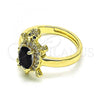Oro Laminado Multi Stone Ring, Gold Filled Style Turtle Design, with Black Cubic Zirconia and White Micro Pave, Polished, Golden Finish, 01.284.0086.3