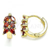 Oro Laminado Huggie Hoop, Gold Filled Style Leaf Design, with Garnet Cubic Zirconia, Polished, Golden Finish, 02.210.0489.1.15