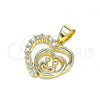 Oro Laminado Fancy Pendant, Gold Filled Style Heart Design, with White Cubic Zirconia, Polished, Golden Finish, 05.102.0027