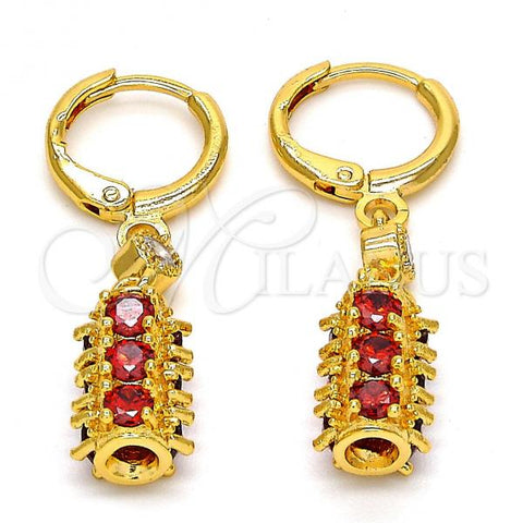 Oro Laminado Long Earring, Gold Filled Style with Garnet and White Cubic Zirconia, Polished, Golden Finish, 02.206.0028