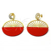 Oro Laminado Long Earring, Gold Filled Style Orange Resin Finish, Golden Finish, 02.09.0111.2