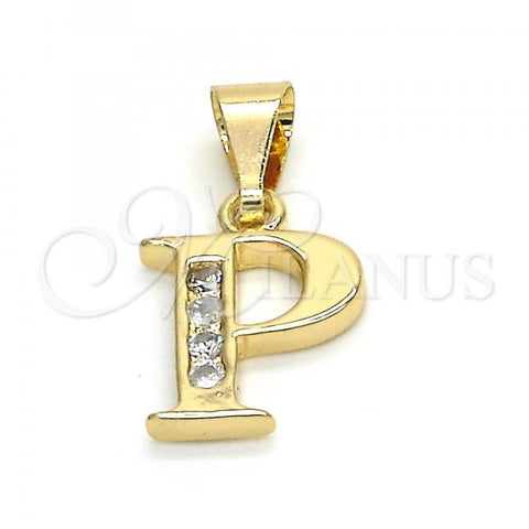 Oro Laminado Fancy Pendant, Gold Filled Style Initials Design, with White Cubic Zirconia, Polished, Golden Finish, 05.26.0028