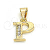 Oro Laminado Fancy Pendant, Gold Filled Style Initials Design, with White Cubic Zirconia, Polished, Golden Finish, 05.26.0028