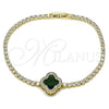 Oro Laminado Fancy Bracelet, Gold Filled Style Four-leaf Clover and Cluster Design, with Green and White Cubic Zirconia, Polished, Golden Finish, 03.284.0052.2.07