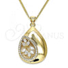 Oro Laminado Pendant Necklace, Gold Filled Style Teardrop Design, with White Cubic Zirconia and White Micro Pave, Polished, Golden Finish, 04.213.0182.20
