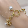 Oro Laminado Charm Bracelet, Gold Filled Style Ball and Rolo Design, with Ivory Pearl, Polished, Golden Finish, 03.331.0262.08
