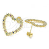 Oro Laminado Stud Earring, Gold Filled Style Heart Design, with Multicolor Micro Pave, Polished, Golden Finish, 02.156.0439.3