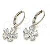 Rhodium Plated Dangle Earring, Flower Design, with White Cubic Zirconia, Polished, Rhodium Finish, 02.217.0059.2