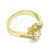 Oro Laminado Multi Stone Ring, Gold Filled Style Leaf Design, with White Cubic Zirconia, Polished, Golden Finish, 01.210.0135.09