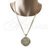 Oro Laminado Religious Pendant, Gold Filled Style Centenario Coin and Angel Design, with White Cubic Zirconia, Polished, Golden Finish, 05.253.0071