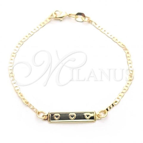 Oro Laminado ID Bracelet, Gold Filled Style Heart and Mariner Design, Polished, Golden Finish, 03.32.0256.06