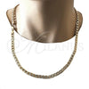 Oro Laminado Basic Necklace, Gold Filled Style Pave Cuban Design, Polished, Golden Finish, 04.213.0184.24