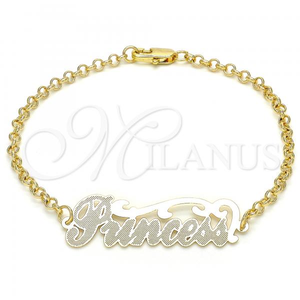 Oro Laminado Fancy Bracelet, Gold Filled Style Nameplate Design, Polished, Golden Finish, 03.63.1981.08