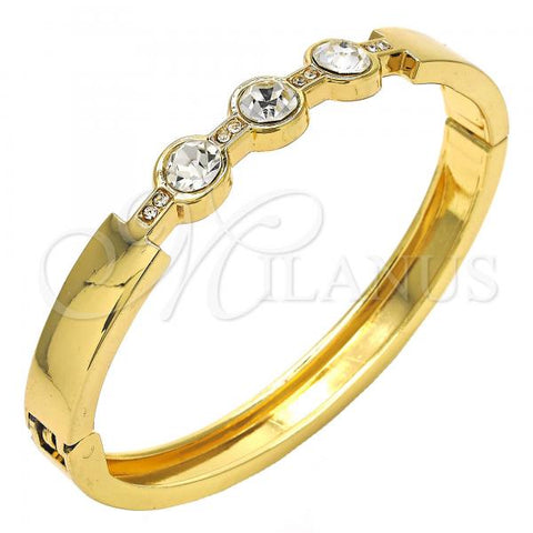 Oro Laminado Individual Bangle, Gold Filled Style with White Crystal, Polished, Golden Finish, 07.252.0068.05 (08 MM Thickness, Size 5 - 2.50 Diameter)