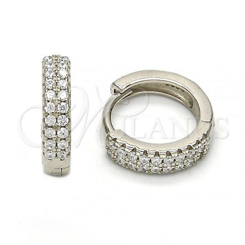 Sterling Silver Huggie Hoop, with White Cubic Zirconia, Polished, Rhodium Finish, 02.175.0079.15