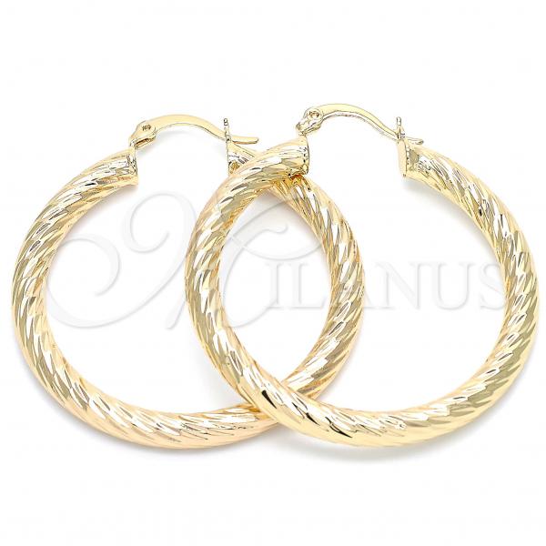 Oro Laminado Medium Hoop, Gold Filled Style Hollow Design, Diamond Cutting Finish, Golden Finish, 5.139.009.40
