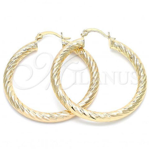 Oro Laminado Medium Hoop, Gold Filled Style Hollow Design, Diamond Cutting Finish, Golden Finish, 5.139.009.40