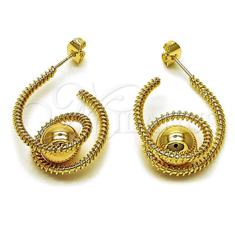 Oro Laminado Small Hoop, Gold Filled Style Ball and Twist Design, Polished, Golden Finish, 02.170.0512.20