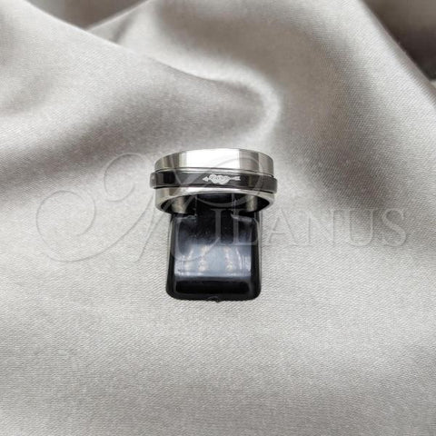 Stainless Steel Mens Ring, Double and Heart Design, Black Enamel Finish, Two Tone, 01.63.0705.07