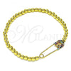 Oro Laminado Fancy Bracelet, Gold Filled Style Paperclip and Expandable Bead Design, with Multicolor Micro Pave, Polished, Golden Finish, 03.313.0040.07