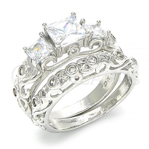 Oro Laminado Wedding Ring, Gold Filled Style Duo Design, with White Cubic Zirconia, Polished, Rhodium Finish, 01.284.0024.1.09 (Size 9)