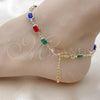 Oro Laminado Fancy Anklet, Gold Filled Style with Multicolor Crystal, Polished, Golden Finish, 03.326.0026.10