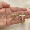 Oro Laminado Thin Rosary, Gold Filled Style Guadalupe and Crucifix Design, Diamond Cutting Finish, Tricolor, 09.380.0013.26