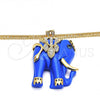 Oro Laminado Pendant Necklace, Gold Filled Style Elephant Design, with White Crystal and Sapphire Blue Opal, Polished, Golden Finish, 04.182.0056.35