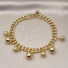 Oro Laminado Charm Bracelet, Gold Filled Style Ball and Miami Cuban Design, Polished, Golden Finish, 03.331.0256.09