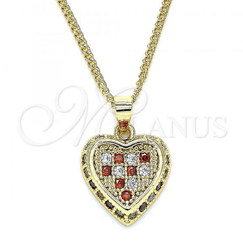 Oro Laminado Pendant Necklace, Gold Filled Style Heart Design, with Garnet and White Micro Pave, Polished, Golden Finish, 04.344.0035.1.20